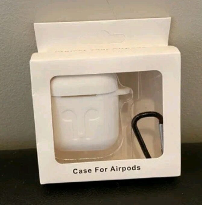 Brand New Apple AirPods White Silicone Protective Case Cover Skin with Carabiner - Image 3