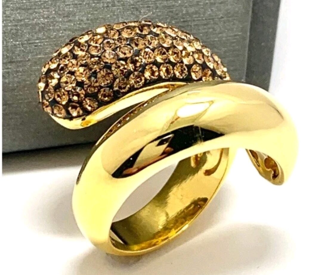 18k Yellow Gold & Jewelry Bronze 3.00ctw Cognac & White Natural Crystal Ring - Image 4