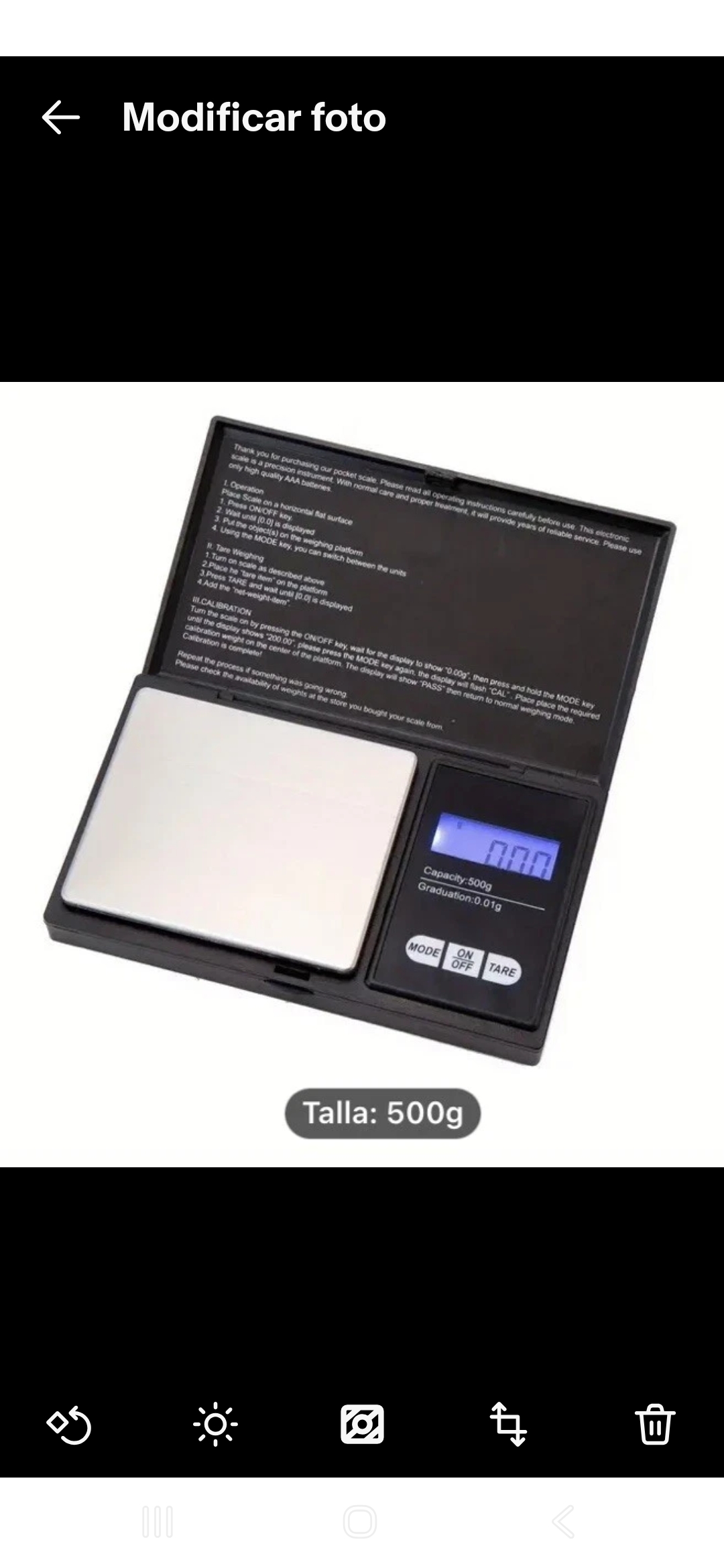 Digital pocket scale for jewelry 500g, y 100g battery operated - Image 2