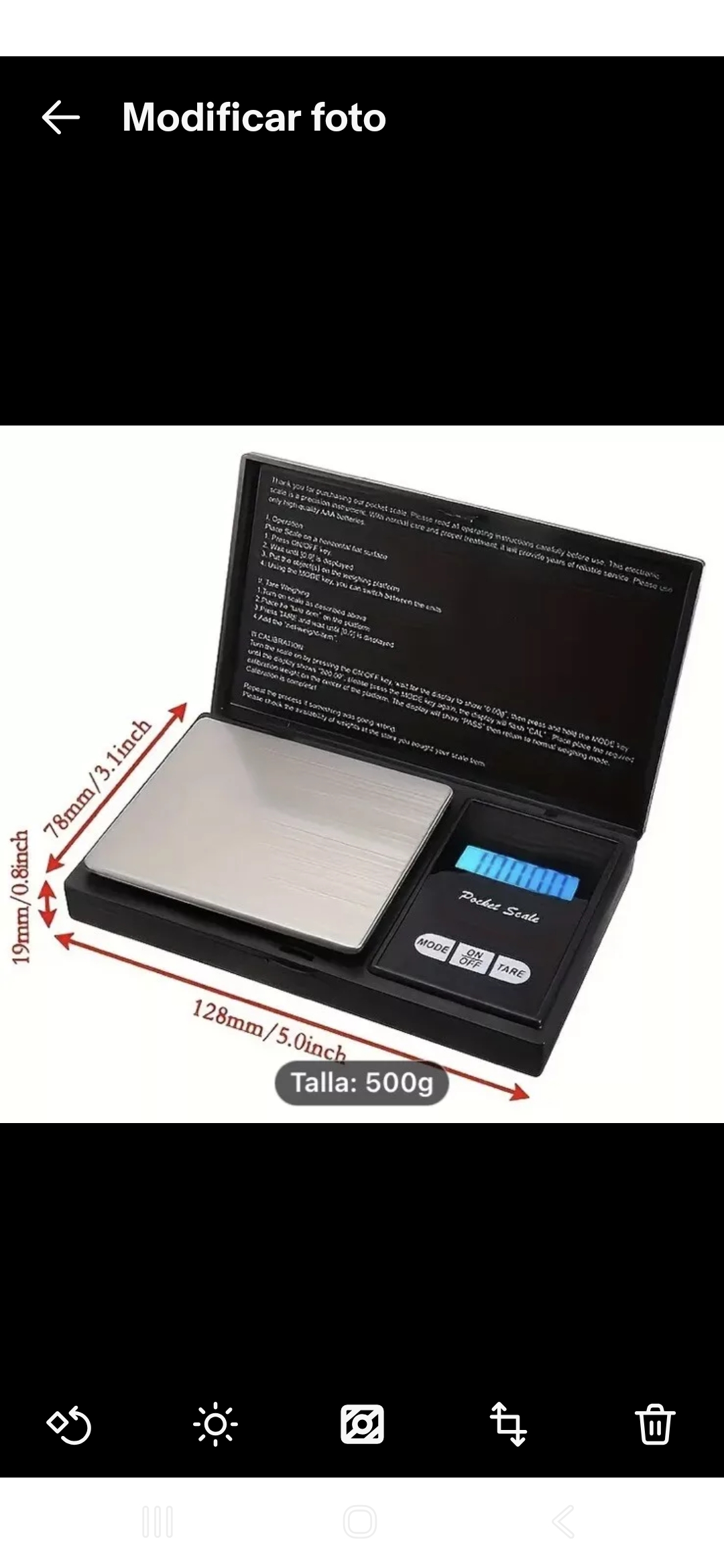 Digital pocket scale for jewelry 500g, y 100g battery operated - Image 3