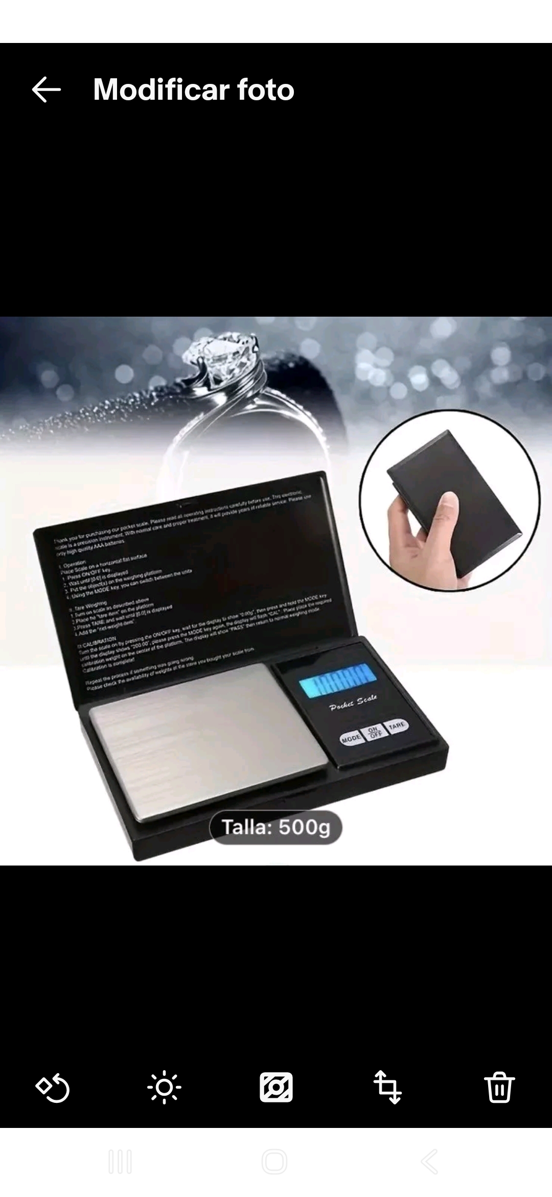 Digital pocket scale for jewelry 500g, y 100g battery operated - Image 4