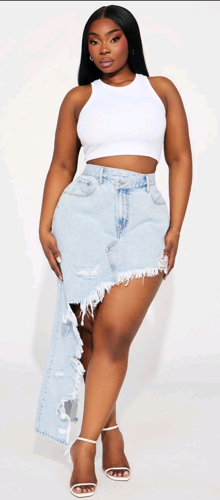 On Point Distressed Denim Long Skirt - Light Wash - Image 6