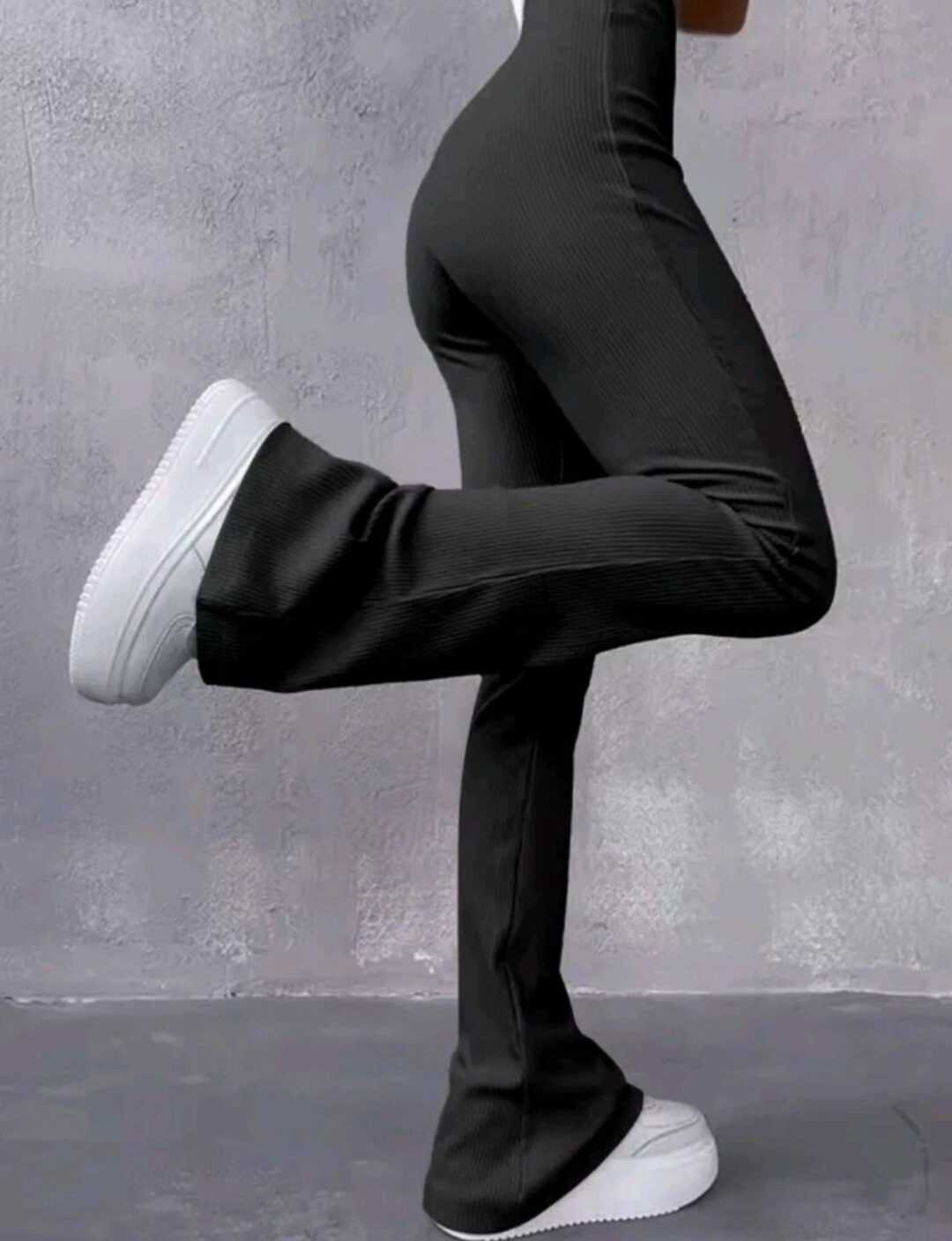 Women's Sexy Skinny Pants, Ribbed Solid Color Flare Pants, High Waist, Size XL - Image 3