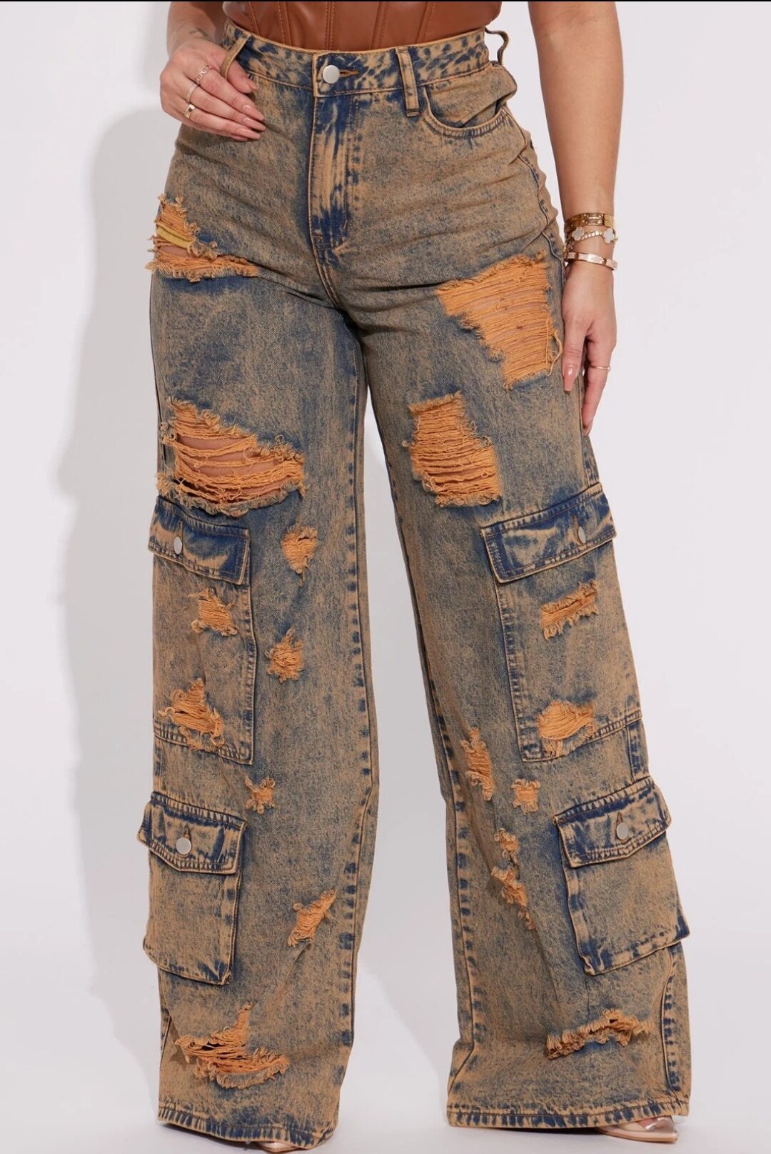 Riley Ripped Baggy Cargo Jean Copper for women size 14 plus - Image 2