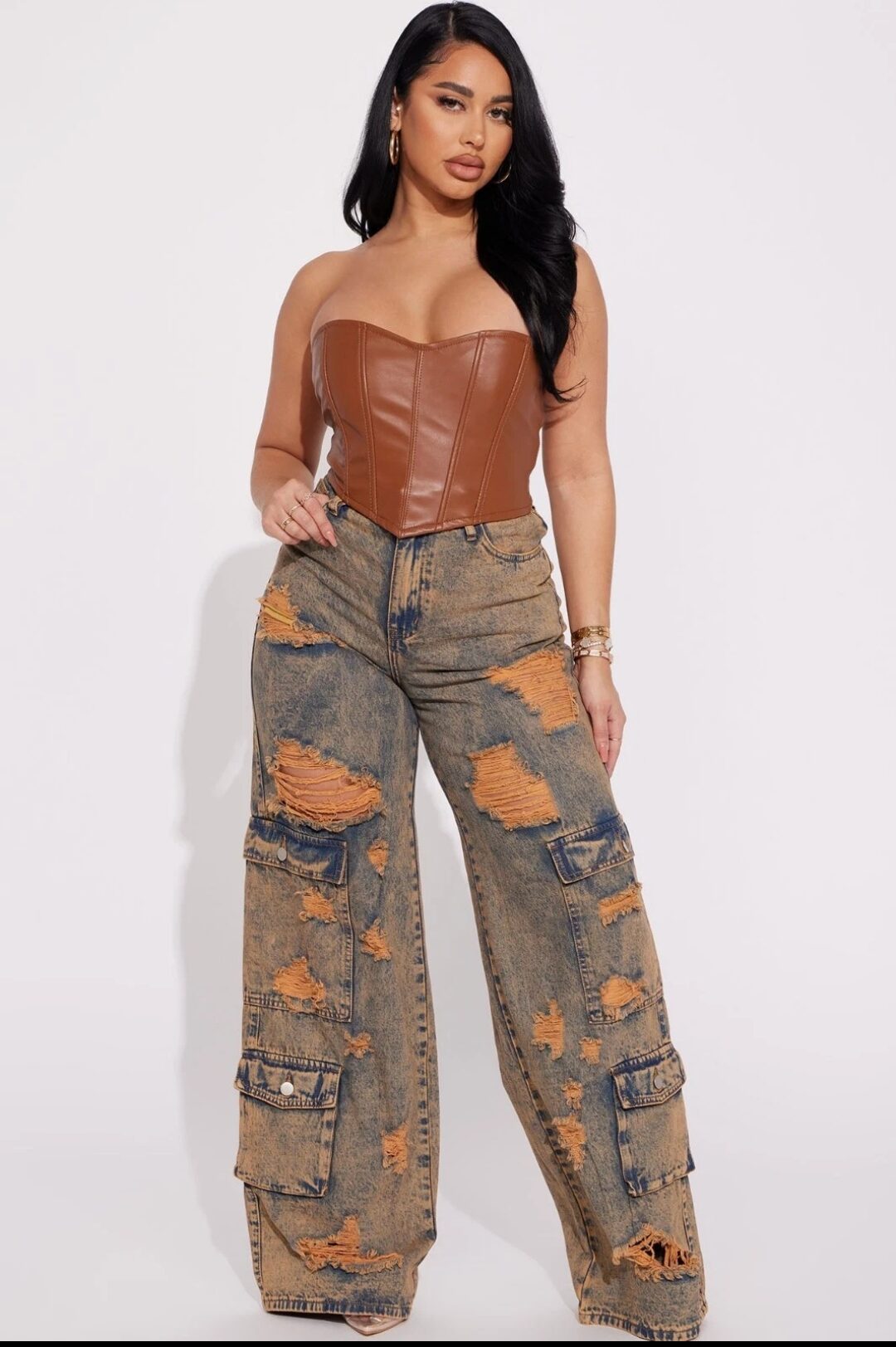 Riley Ripped Baggy Cargo Jean Copper for women size 14 plus - Image 4