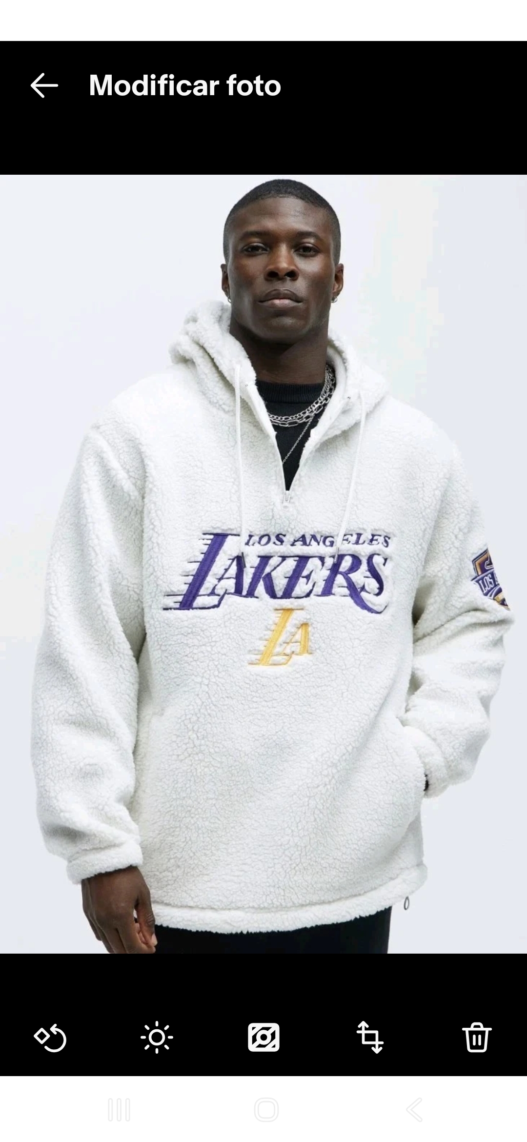 Lakers NBA Sherpa Hooded Sweatshirt, White, Size L - Image 5