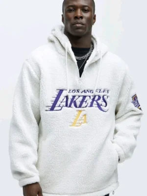 Lakers NBA Sherpa Hooded Sweatshirt, White, Size L