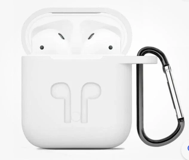 Brand New Apple AirPods White Silicone Protective Case Cover Skin with Carabiner