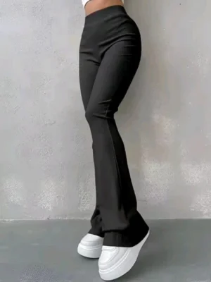 Women's Sexy Skinny Pants, Ribbed Solid Color Flare Pants, High Waist, Size XL